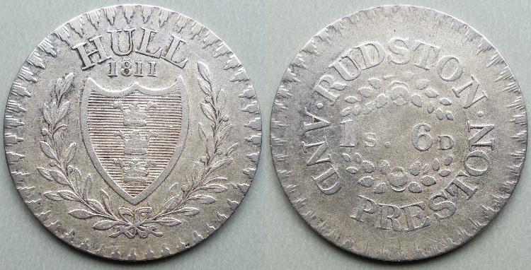 Hull, 1811 Rudston & Preston one shilling & sixpence